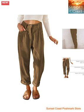 High Waisted Straight Leg Corduroy Pants with Pockets Loose Fit Casual
